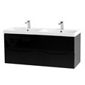 Тумба с раковиной на две чаши четырьмя ящиками подвесная BelBagno МАРИНА (MARINO) 120 Nero Lucido, раковина белая MARINO-CER-1200-4C-SO-2-NL-P
