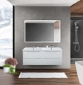 Тумба с раковиной на две чаши четырьмя ящиками подвесная BelBagno МАРИНА (MARINO) 120 Bianco Opaco, раковина белая MARINO-CER-1200-4C-SO-2-BO-P