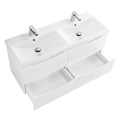 Тумба с раковиной на две чаши четырьмя ящиками подвесная BelBagno МАРИНА (MARINO) 120 Bianco Opaco, раковина белая MARINO-CER-1200-4C-SO-2-BO-P