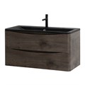 Тумба с раковиной подвесная BelBagno ИСТОЧНИК (ACQUA) 100 Rovere Nature Grigio, раковина чёрная ACQUA-1000-2C-SO-RNG;BB1000/455-LV-ART-ALR-NERO