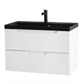 Тумба с раковиной подвесная BelBagno ПОБЕДА (VITTORIA) 80 Bianco Lucido, раковина чёрная VITTORIA-800-2C-SO-BL;BB800/450-LV-ART-AST-NERO
