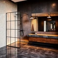 Душевая перегородка Loranto Walk-in 100x200 регулируемый кронштейн 70-100 мм, прозрачное стекло "Лофт клетка" 8 мм, профиль черный матовый (CS-W02B-100) CS-W02B-100