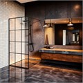 Душевая перегородка Loranto Walk-in 70x200 регулируемый кронштейн 70-100 мм, прозрачное стекло "Лофт клетка" 8 мм, профиль черный матовый (CS-W02B-70) CS-W02B-70