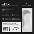 Чугунная ванна Aura 180x80x45 с дугообразными хромированными ручками и антискользящим покрытием VAU1808045H/VH0015CH-AS