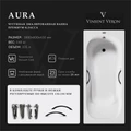Чугунная ванна Aura 180x80x45 с дугообразными черными матовыми ручками VAU1808045H/VH0015BL