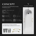 Чугунная ванна Concept 150x70x42 с квадратными золотыми ручками VCO1507042H/VH0012GD