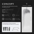 Чугунная ванна Concept 150x70x42 с квадратными ручками цвет никель VCO1507042H/VH0012NI