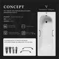 Чугунная ванна Concept 165x70x42 с квадратными черными матовыми ручками VCO1657042H/VH0012BL