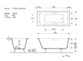 Чугунная ванна Devon 170x70x45 с квадратными золотыми ручками VDV1707045H/VH0012GD