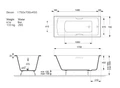 Чугунная ванна Devon 175x70x45 с квадратными ручками матовое золото VDV1757045H/VH0012MGD