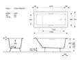Чугунная ванна Italon 170x70x45 с квадратными ручками матовое золото VIT1707045H/VH0012MGD