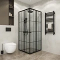 Душевое ограждение Niagara Eco NG-1010-14QKL (100х100х190) квадрат,раздвижное,черный,стекло клетка,1 место NG-1010-14QKL