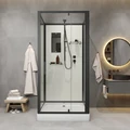 Душевая кабина Niagara Standart ST80/15Q/BL/BK (80х80х200) квадрат,поддон 15см,распашная,проф.черный,без крыши,3 места ST80/15Q/BL/BK