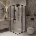 Душевое ограждение Niagara Nova NG-6822-34ВLACK (80х80х195) квадрат,черный матовый,двери раздвижные,стекло прозрачное,1 место NG-6822-34BLACK