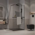 Душевая перегородка Niagara Nova NG-670-90ВLACK (90х195) черный матовый,стекло прозрачное,с полкой,1 место NG-670-90ВLACK