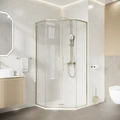 Душевое ограждение Niagara Nova NG-6438-90SG (90х90х195) трапеция,золото сатин,двери раздвижные,стекло прозрачное,1 место NG-6438-90SG