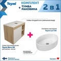 Тумба подвесная с раковиной для ванной 80 см Teymi Nura корпус дуб фасад белый раковина Lori 50 F13197 1221723