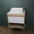 Тумба подвесная с раковиной для ванной 55 см Teymi Ritta корпус дуб фасад белый раковина Helmi Mini 38 F03283 1211506