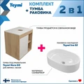 Тумба подвесная с раковиной для ванной 60 см Teymi Nura корпус дуб фасад белый раковина Iva 52 F03434 1211657