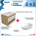 Тумба подвесная с раковиной для ванной 75 см Teymi Ritta корпус дуб фасад белый раковина Solli 48 F03399 1211622
