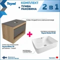Тумба подвесная с раковиной для ванной 75 см Teymi Ritta корпус дуб фасад графит раковина Helmi S 48 F03420 1211643