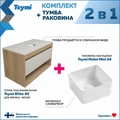Тумба подвесная с раковиной для ванной 85 см Teymi Ritta корпус дуб фасад белый раковина Helmi Mini 24 F11657 1220114