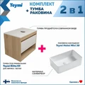 Тумба подвесная с раковиной для ванной 65 см Teymi Ritta корпус дуб фасад белый раковина Helmi Mini 38 F03329 1211552