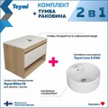 Тумба подвесная с раковиной для ванной 75 см Teymi Ritta корпус дуб фасад белый раковина Lina S D40 F03391 1211614