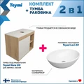 Тумба подвесная с раковиной для ванной 80 см Teymi Nura корпус дуб фасад белый раковина Lori 40 F13215 1221741