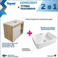 Тумба подвесная с раковиной для ванной 80 см Teymi Nura корпус дуб фасад белый раковина Helmi S 48 F13221 1221747