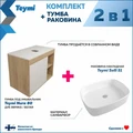 Тумба подвесная с раковиной для ванной 80 см Teymi Nura корпус дуб фасад белый раковина Solli 51 F13233 1221759