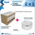 Тумба подвесная с раковиной для ванной 85 см Teymi Ritta корпус дуб фасад белый раковина Lina S D40 F11670 1220140