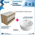 Тумба подвесная с раковиной для ванной 85 см Teymi Ritta корпус дуб фасад белый раковина Lina Pro D40 F11681 1220162