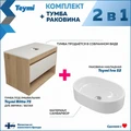 Тумба подвесная с раковиной для ванной 75 см Teymi Ritta корпус дуб фасад белый раковина Iva 52 F03384 1211607