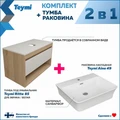 Тумба подвесная с раковиной для ванной 85 см Teymi Ritta корпус дуб фасад белый раковина Aina 49 F11669 1220138