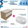 Тумба подвесная с раковиной для ванной 85 см Teymi Ritta корпус дуб фасад белый раковина Iva 52 F11663 1220126