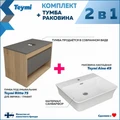 Тумба подвесная с раковиной для ванной 75 см Teymi Ritta корпус дуб фасад графит раковина Aina 49 F03415 1211638