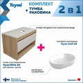 Тумба подвесная с раковиной для ванной 85 см Teymi Ritta корпус дуб фасад белый раковина Solli 48 F11678 1220156