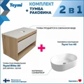 Тумба подвесная с раковиной для ванной 85 см Teymi Ritta корпус дуб фасад белый раковина Iva 46 F11679 1220158