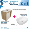 Тумба подвесная с раковиной для ванной 70 см Teymi Nura корпус дуб фасад белый раковина Solli 50 F03489 1211712