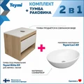 Тумба подвесная с раковиной для ванной 65 см Teymi Ritta корпус дуб фасад белый раковина Lori 40 F03342 1211565