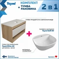 Тумба подвесная с раковиной для ванной 85 см Teymi Ritta корпус дуб фасад белый раковина Solli 40 F11677 1220154