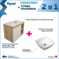 Тумба подвесная с раковиной для ванной 80 см Teymi Nura корпус дуб фасад белый раковина Kati 43 F13205 1221731
