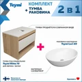 Тумба подвесная с раковиной для ванной 75 см Teymi Ritta корпус дуб фасад белый раковина Lori 40 F03392 1211615