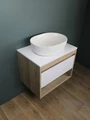 Тумба подвесная с раковиной для ванной 65 см Teymi Ritta корпус дуб фасад белый раковина Solli 48 F03349 1211572