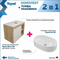 Тумба подвесная с раковиной для ванной 80 см Teymi Nura корпус дуб фасад белый раковина Iva 52 F13199 1221725