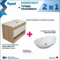 Тумба подвесная с раковиной для ванной 75 см Teymi Ritta корпус дуб фасад белый раковина Lori 60 F03388 1211611