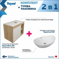 Тумба подвесная с раковиной для ванной 80 см Teymi Nura корпус дуб фасад белый раковина Lori 60 F13207 1221733