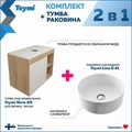 Тумба подвесная с раковиной для ванной 80 см Teymi Nura корпус дуб фасад белый раковина Lina D41 F13217 1221743