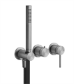 Gessi Bath-Shower 316 смеситель встраиваемый однорычажный, дивертор на 2 выхода, шланговое подсоединение с держателем душевой лейки, внешняя часть, цвет Steel Brushed 54039.239